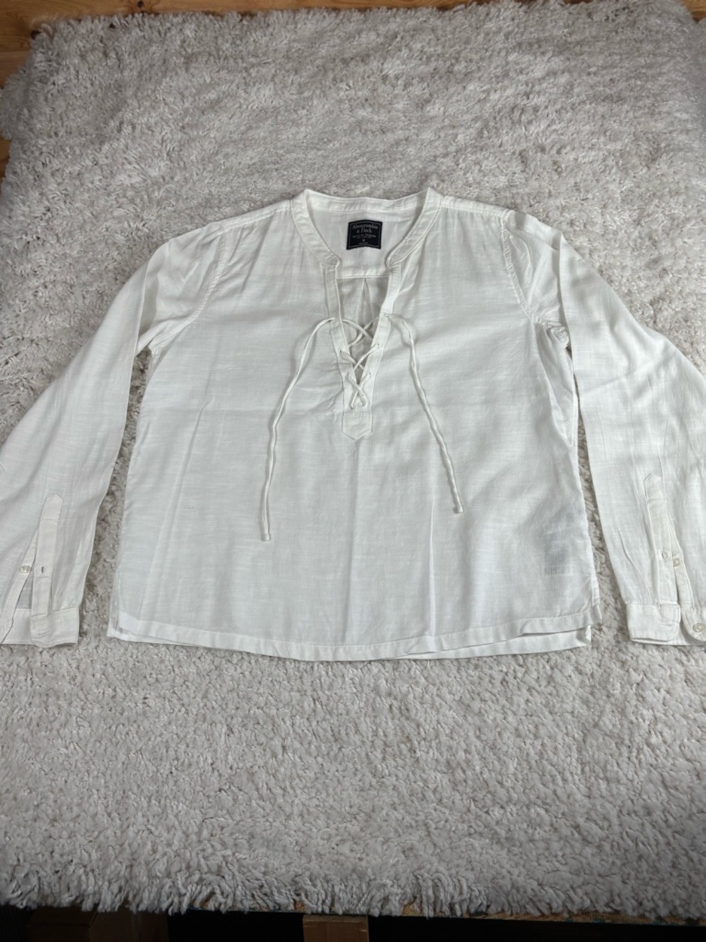 Abercrombie & Fitch White 100% Cotton Lace Up Peasant Blouse Size M